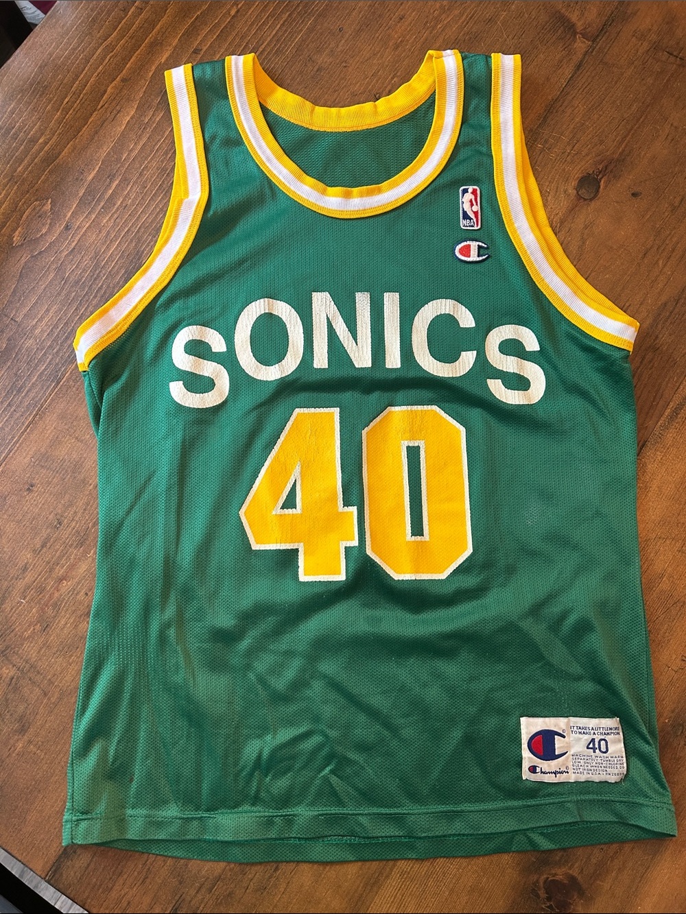 Champion Green & Yellow Seattle Sonics #40 Basketball Jersey Shawn Kemp